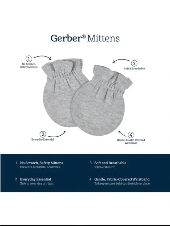 💜 Gerber Baby Mittens Set, 0-3mths - Picture 6 of 7
